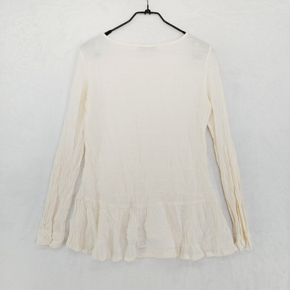 LOFT Cream Rayon Sheer Long Sleeve Ruffle Blouse 5093 - Picture 4 of 8